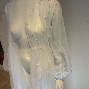 Sheer White Pearl-Embellished Cover-Up never worn brand new but no tag